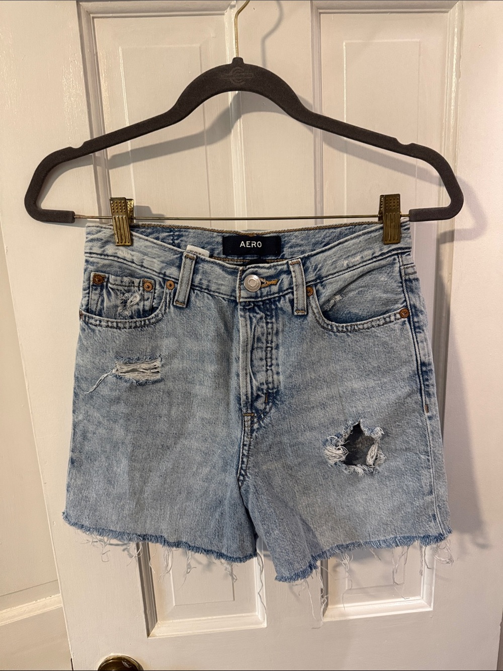 Aero Light Wash Distressed Denim Shorts - Light Blue